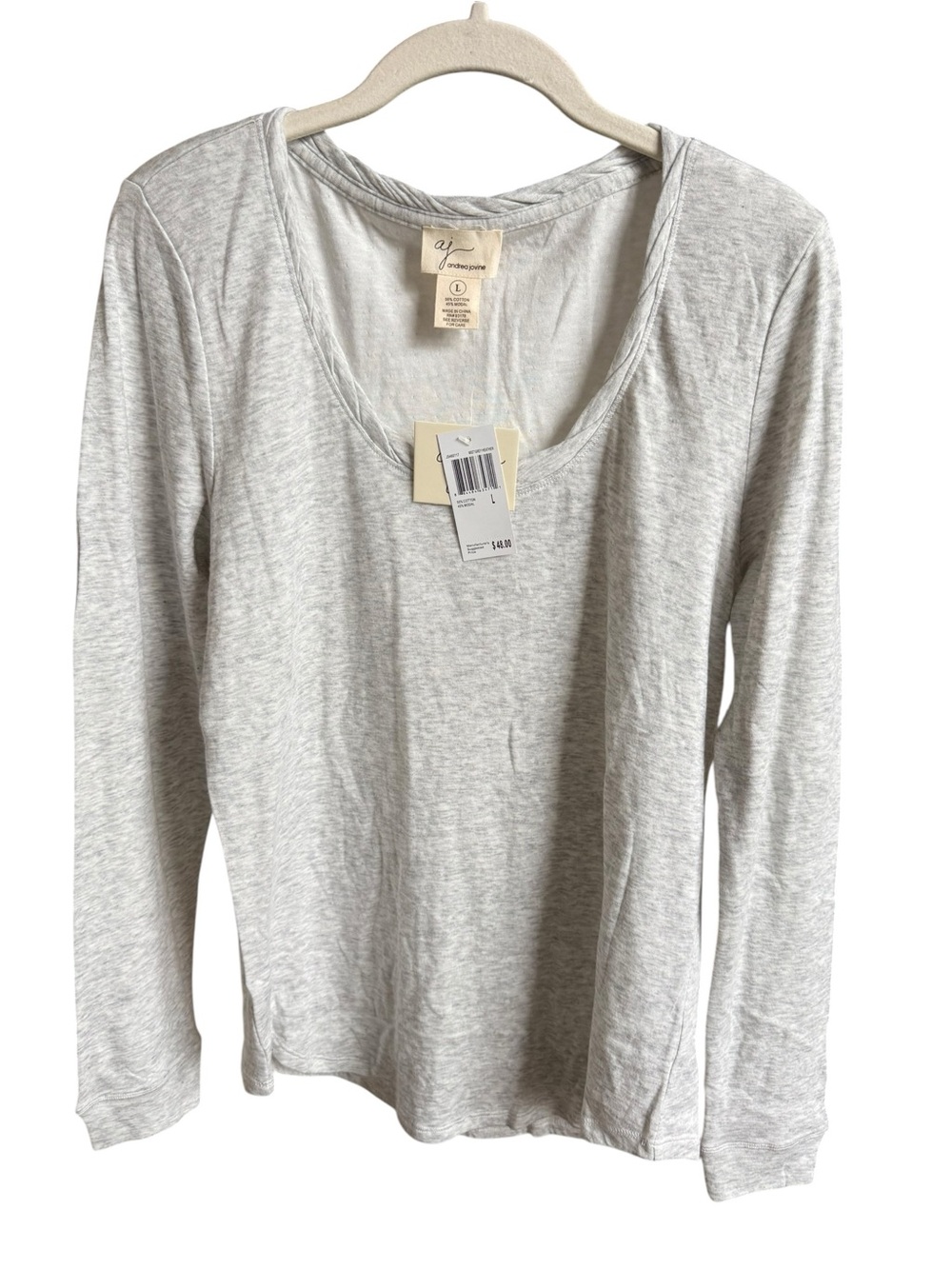 Andrea Jovine Light Heather Gray Long Sleeve Scoop Neck Tee